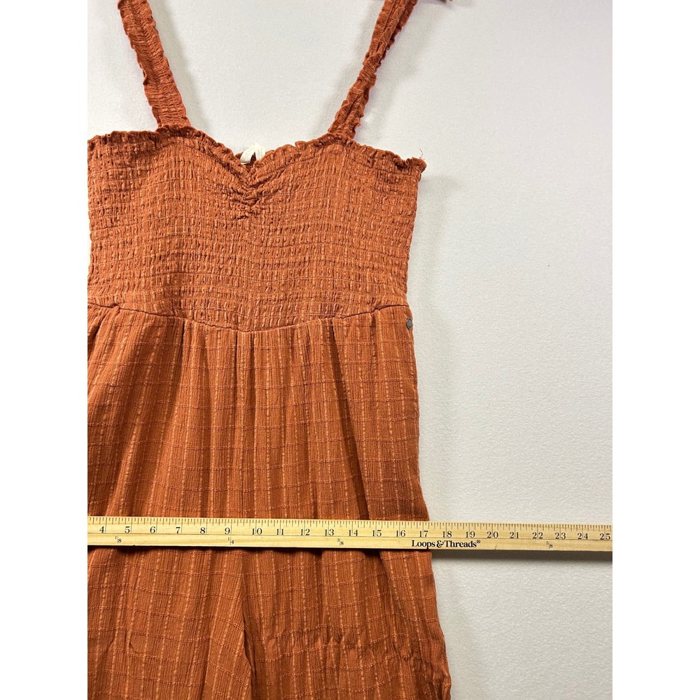 Roxy Jumpsuit Women XL Terracotta Orange Smocked Wide Leg Ruffle Strap Boho - Picture 6 of 11